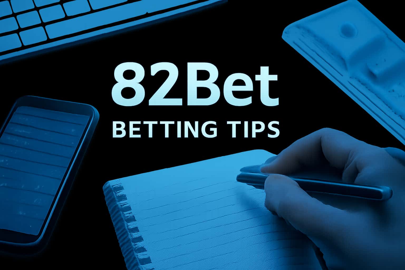 An informational scene depicting 82 Bet Betting Tips with prominent text.